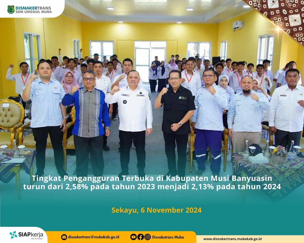 TPT di Musi Banyuasin turun dari 2,58% pada tahun 2023 menjadi 2,13% pada tahun 2024